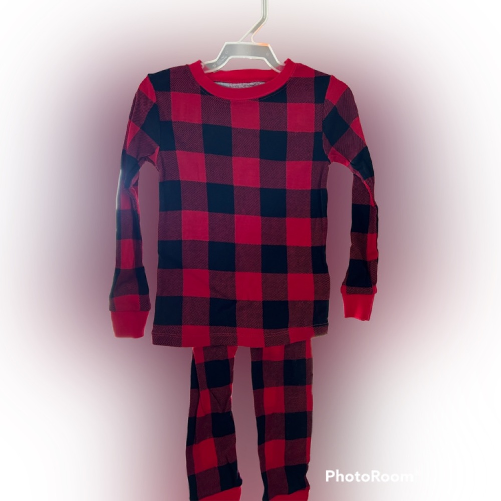 Red and black buffalo print long John PJ set